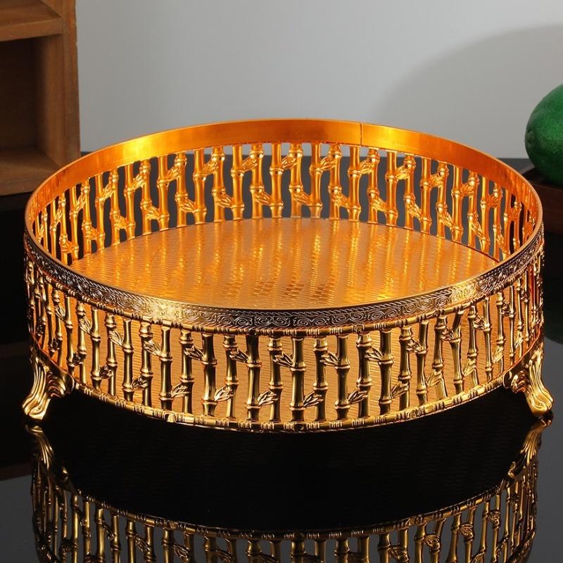 Exquisite Fruit Tray, Alloy Cake Plate, Gold Exquisite Circle Hollowed-Out Snack Nuts Organizer Party Desktop Decoration,24 cm