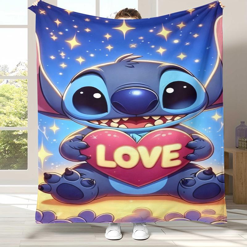Cartoon S-Stitch Kawaii Flannel Blanket,Ultra Soft Warm Plush Throw for Home Bedroom Bed Sofa Cover Camping Picnic Gift Kids