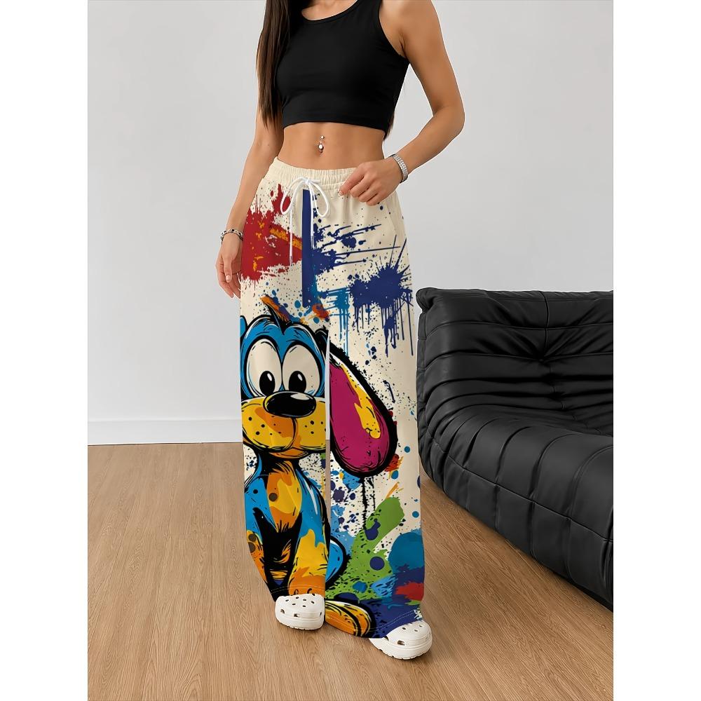 Women's Fashion Casual Wide-leg Pants Trousers Drawstring Elastic Waist Spring and Autumn Sweatpants