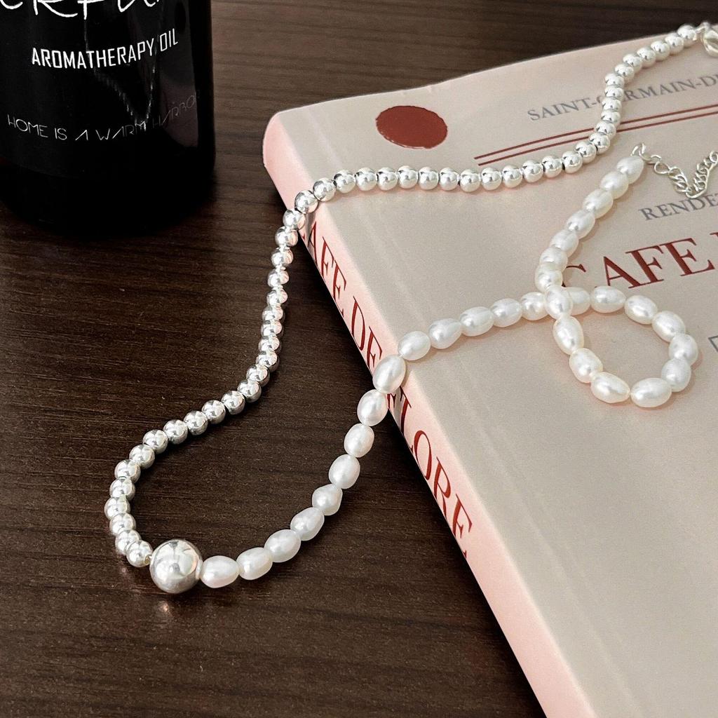 Yinruitai S925 Sterling Silver Freshwater Pearl Necklace & AB Chain Bracelet for Women