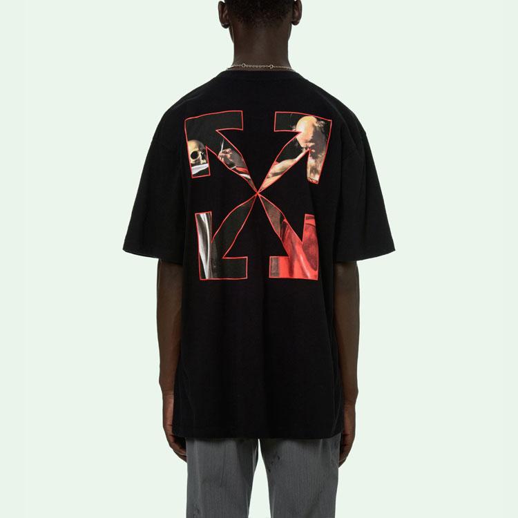 Off-White Caravaggio Tričko s krátkým rukávem Over Tee Černé/Červené Pánské Topy OMAA038R21JER0031025