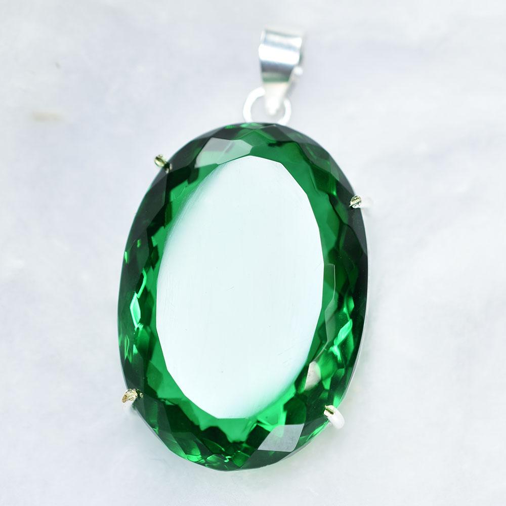 NATURAL Pendant 120.65 Ct Oval CERTIFEID 925 Sterling Silver Green Gemstone -w K-MY.PD-333-NS-Wh-gT