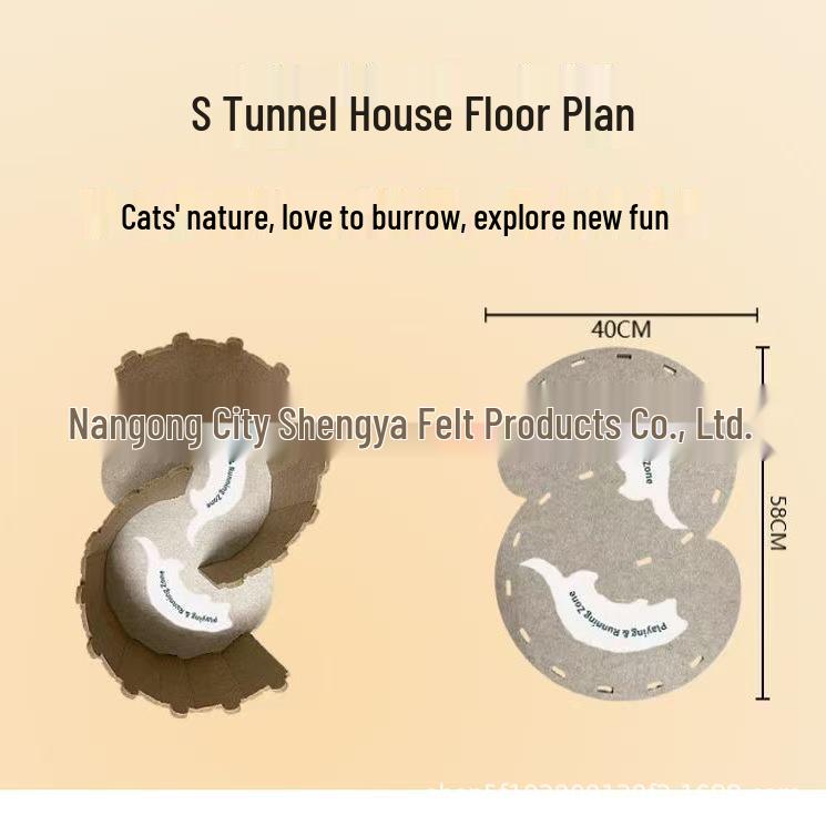 S-Shaped Wear-Resistant Double-Layer Felt Cat Tunnel Bed