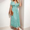 Summer Women's Floral Print Casual Long Dress V-Neck Short Sleeve Elegant Office Female Beach Party Maxi Dresses Robe