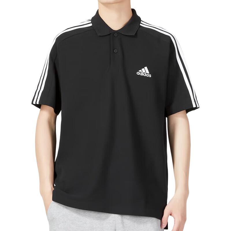 Adidas Polo Shirts Men's Black Polo Collar Moderate Straight Fit IC9310