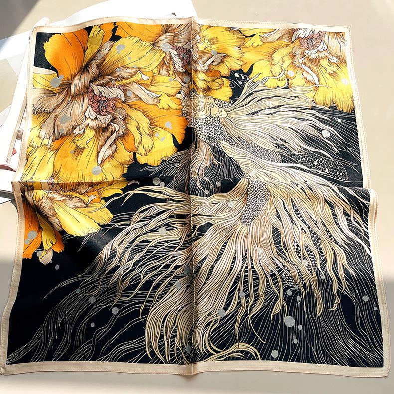 Hot-selling new product Guofeng series small square silk scarf three-dimensional silk satin oil painting retro printing mulberry silk, female