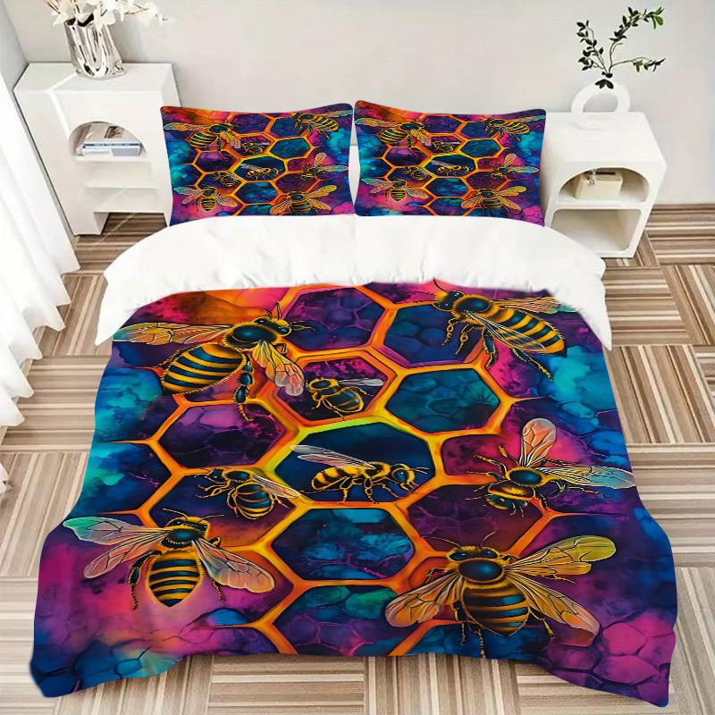 3pcs Bee Hive Bedding Set, Includes Without Pillow Inserts, Soft Comfortable Bedding Set,All-Season Use a0924059