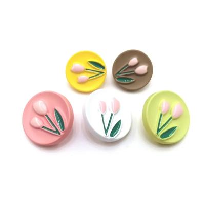 10pz Bellissimi Bottoni Tulipano 17.5mm Rotondi Plastica Gambo Bottoni Colorati Motivo Tulipano Accessori Abbigliamento