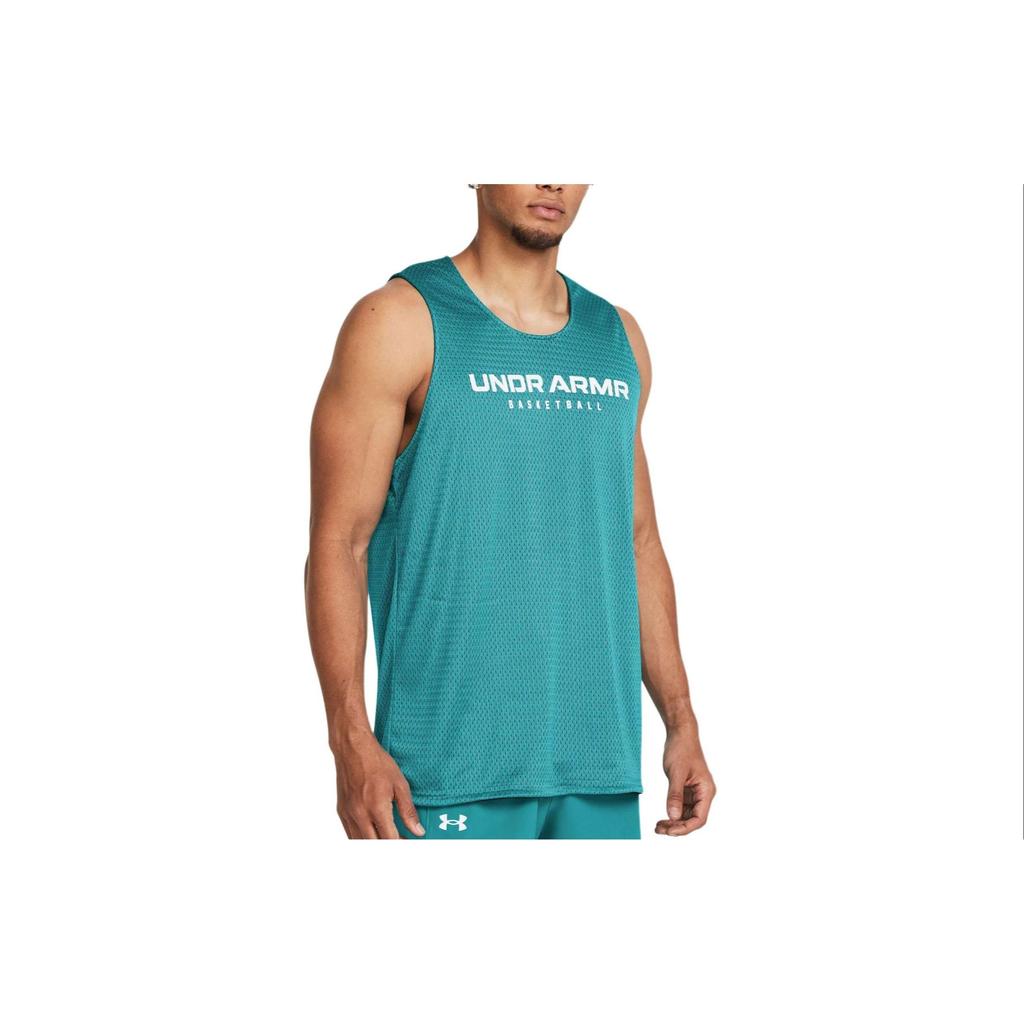 Under Armour Baseline Letter Print Breathable Soft Round Neck Sleeveless Vest Men Tops Emerald 1386059-464