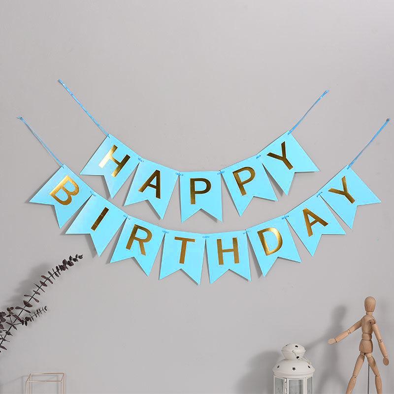 Happy Birthday Banner Gold Foil Letter Garland Flag Pennant Party Decoration Hanging Banner for Birthday Celebration Indoor Outdoor