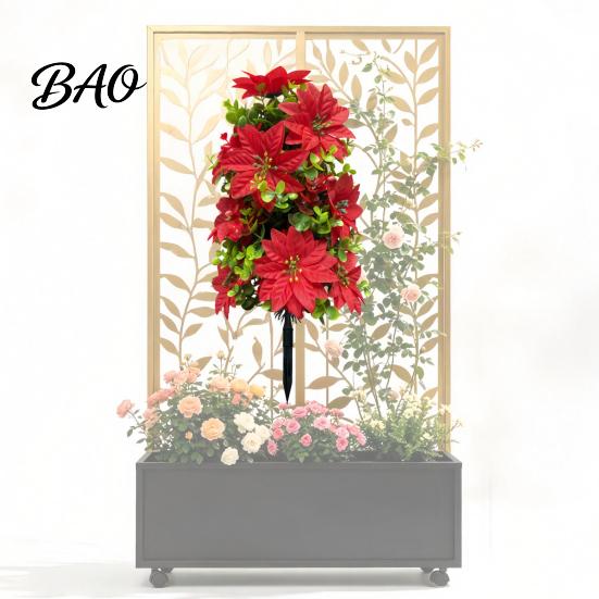 Indoor Outdoor Holiday Accents 22" Artificial Poinsettia Flowers with Ground Spikes, Red Christmas Floral Stakes, Waterproof Festive Stakes