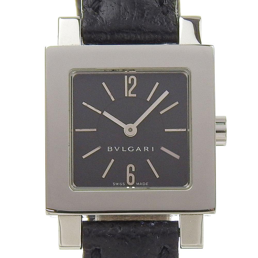 Bvlgari Quadrat Watches SQ22SL blackDial Stainless Steel/Embossed Leather Quartz Analog Display Women Used