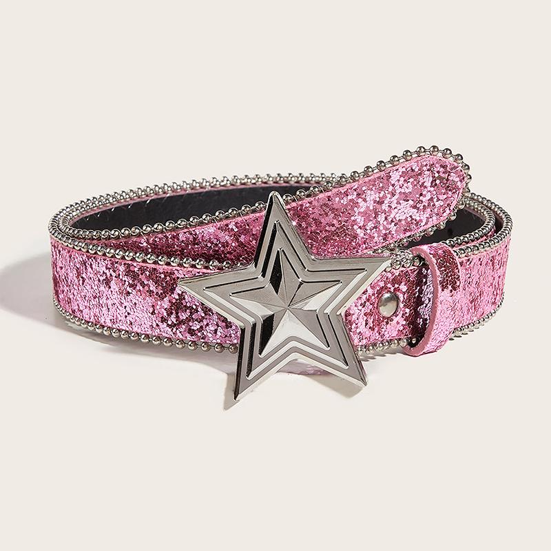 

Женский ремень с пряжкой в виде звезды Y2K Luxury Bling Sequin Punk Metal Buckle Waist belt Shiny Pu Leather Belt Jeans розовый