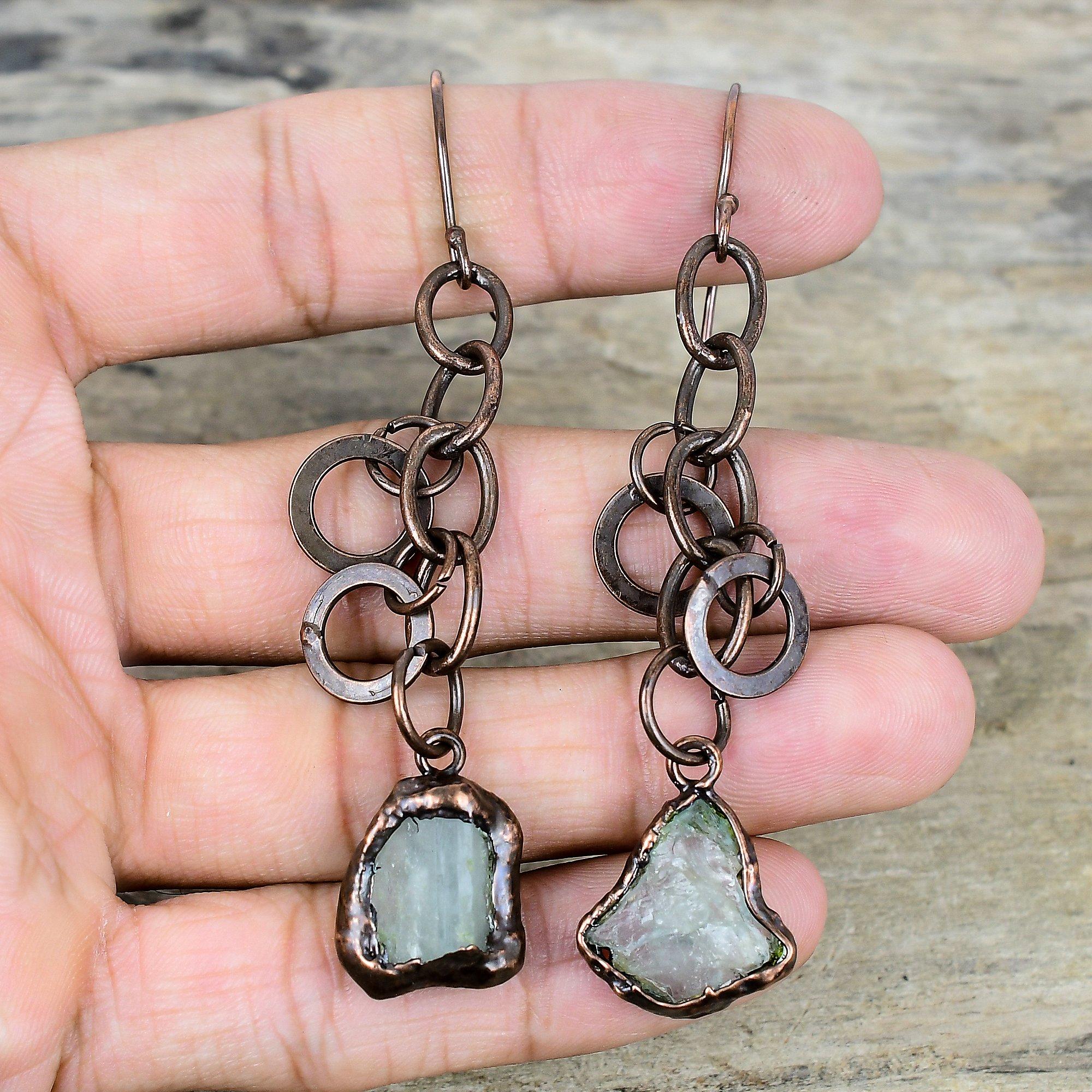 

Аквамарин необработанный серьга гальванопластика медные серьги драгоценный камень ручная работа дизайнерские украшения серьга гальванопластика медные украшения свадебные подарки