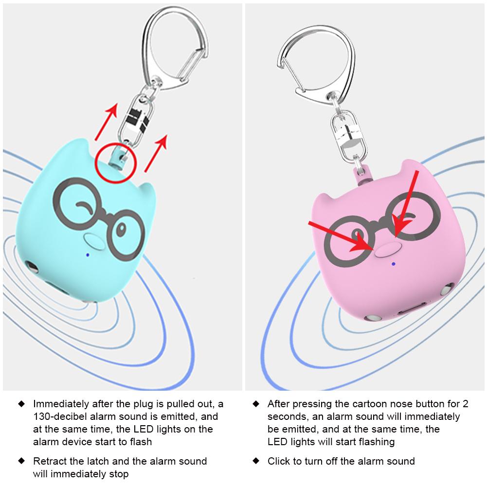 Cute Personal Self Defense Alarm 130db Self Defense Siren Safety Alarm For Women Girl Personal Keychain Alarm Rechargeable