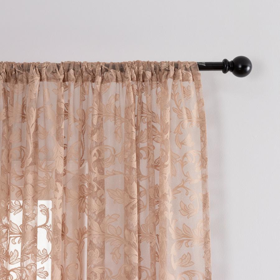 Embroidered Leaf Pattern Sheer Curtains, Polyester Lightweight Decorative Drapes for Living Room, Bedroom, Dining Room, Office