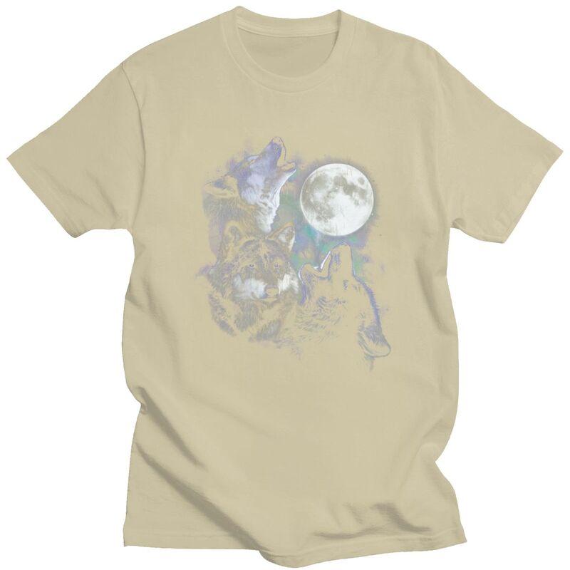Wolves Howling At The Moon T Shirts Unisex Short Sleeve Tshirts Streetwear Graphic Tee 100 Cotton Loose Oversized Clothing
