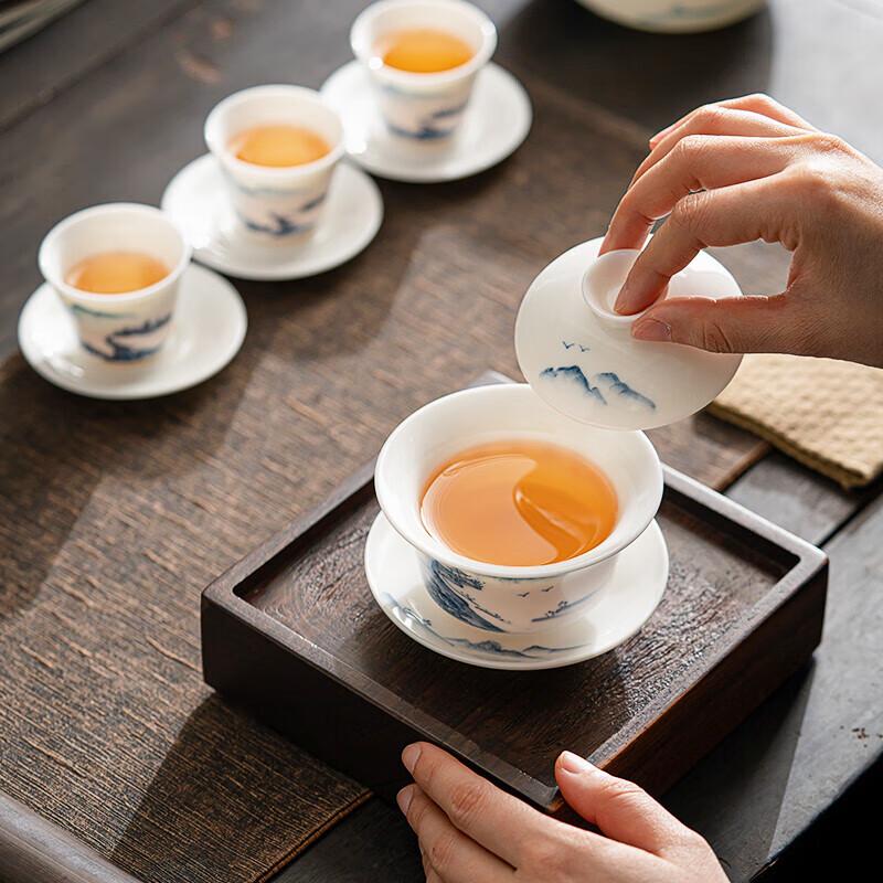 Chen Jianrui Hand-Painted Ceramic Gaiwan Tea Set
