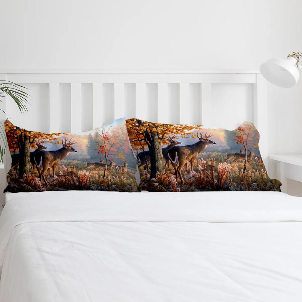 Forest Animal Deer Birch Maple Grass Duvet Cover With Pillow Case Custom 3pcs Bedding Set Quilt Cover Double Bed Home Textile