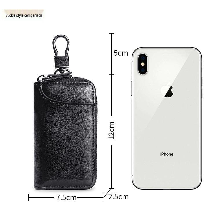 Men's Large Capacity Genuine Cowhide Key and Card Holder with Zipper