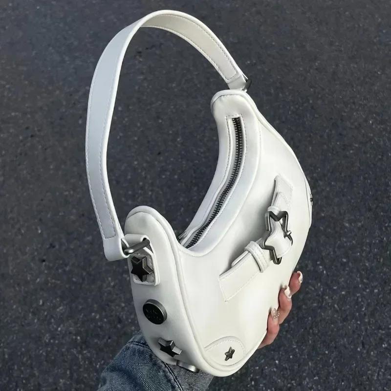 Vintage coreeană ocazional drăguț cu stea albă umăr subraț tote bag doamne sling genți din piele poșete cu fermoar genți de mână femei