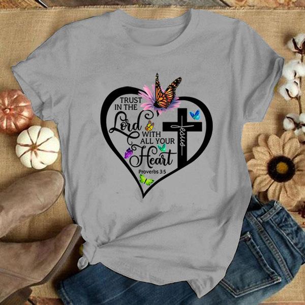 Lord with Your Heart Print Women T Shirt Short Sleeve O Neck Loose Women Tshirt Ladies Tee Shirt Tops Clothes Camisetas Mujer