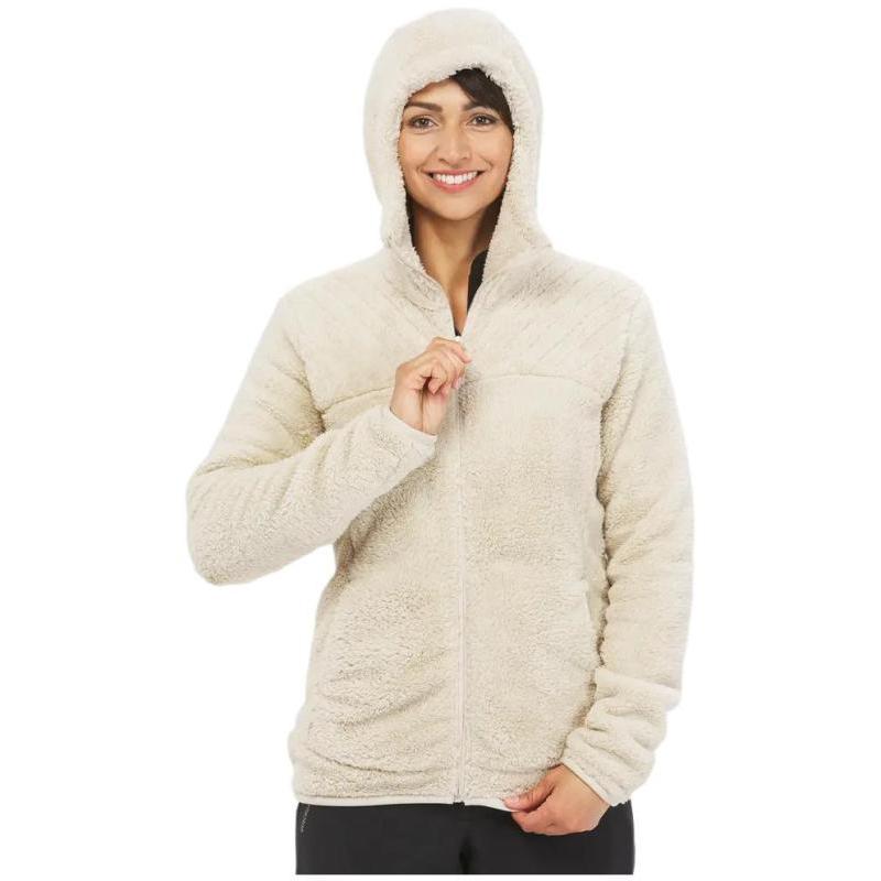Decathlon SH500 QUECHUA Solid Color Loose Hooded Zipper Design Fitted Winter Hiking Polar Fleece Jacket Women's Light Chalk Grey