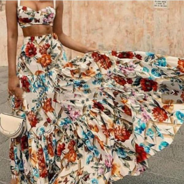 Summer Europe and America, New Women's Clothing Wish Sexy Sleeveless Suspender Long Dress Printed Dress