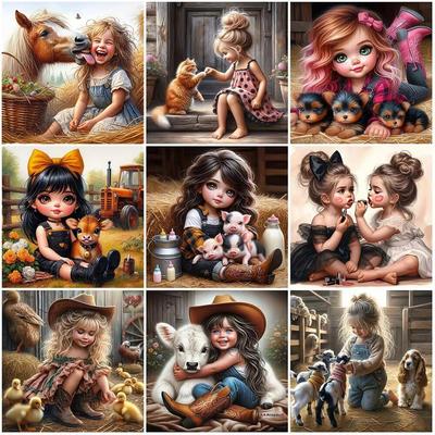 5D DIY Diamond Painting Women Portrait Duck Animal Full Round Diamond Mosaic Home Bedroom Wall Artwork