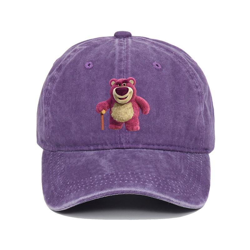 Cartoon Washed Lotso Print Baseball Cap Men Women Vintage Kpop Snapback Cap Adjustable Breathable Trucker Hat Sunscreen Hat