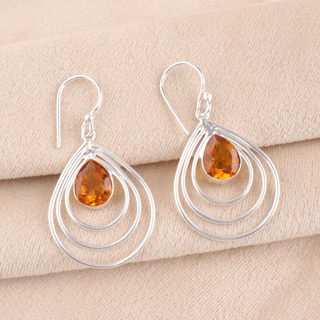 Natural Citrine Gemstone 925 Sterling Silver Handmade Drop/Dangle Earrings 1.80" EE-31-1