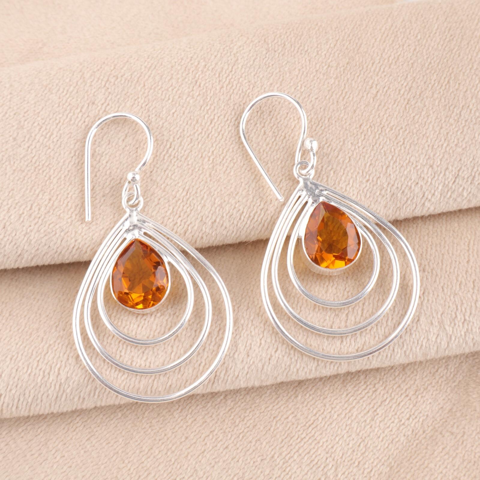 

Natural Citrine Gemstone 925 Sterling Silver Handmade Drop/Dangle Earrings 1.80 EE-31-1