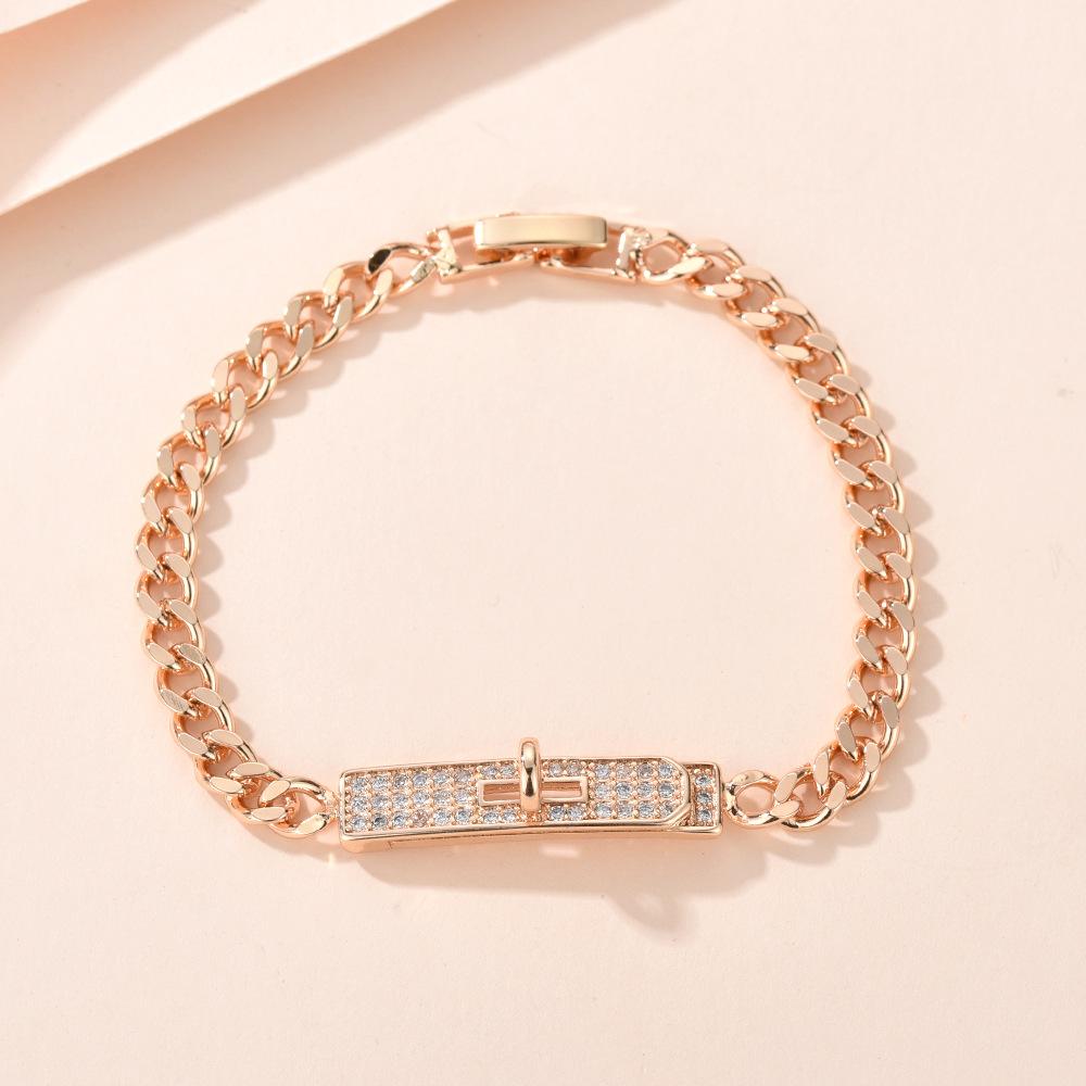 

Cuban chain full diamond button bracelet bracelet champagne gold simple copper bracelet