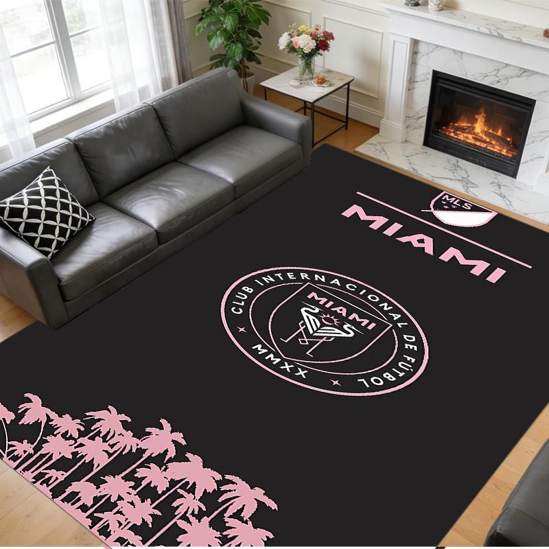 Anti‑Slip Crystal Velvet Floor Rug, Inter Miami Cf Design Carpet for Indoor Living Bedroom Home Decoration