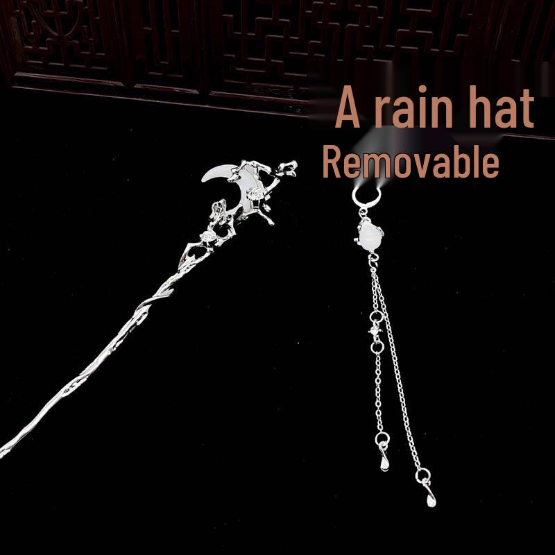 Elegant Crescent Moon Hairpin - Women's Chinese Rose Style Dark Hair Accessory