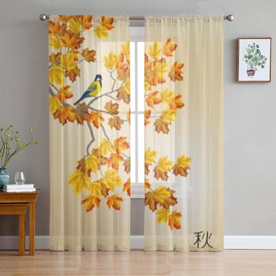 Bird On A Tree With Autumn Leaves Sheer Curtains For Living Room Window Transparent Voile Tulle Curtain Bedroom Drapes