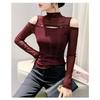 Herbst Neue Mode Mesh Mode Schulterfrei Sexy Slim Halber Rollkragen Langarm Bottoming Damen Trend