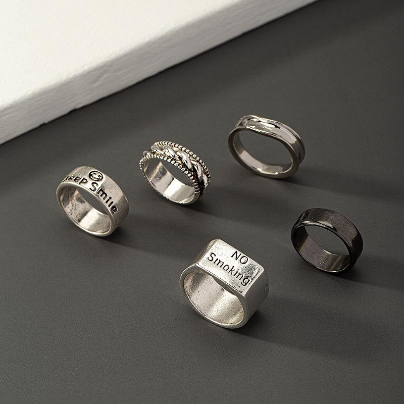 Pánský trendy retro prstenový set s písmeny - Hip hop prsteny na ukazováček