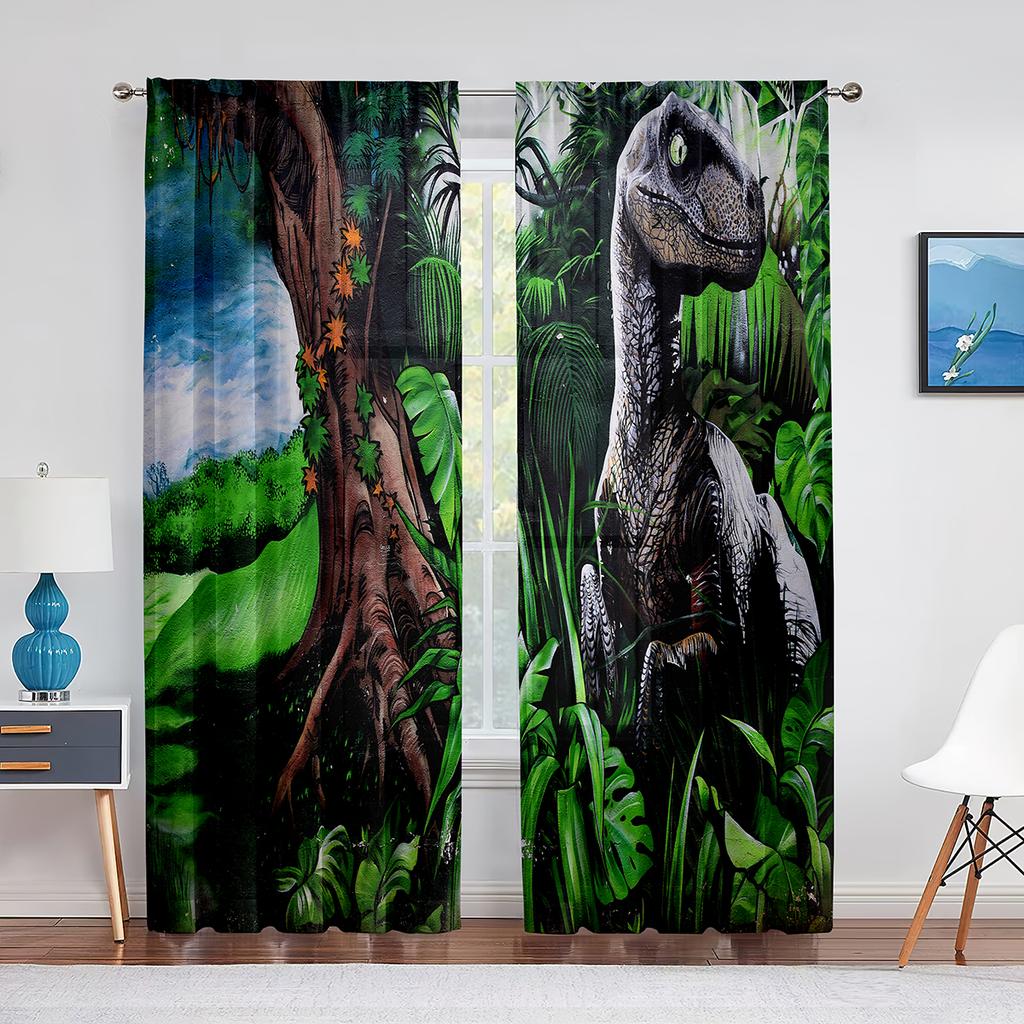 Dinosaur Jurassic Animals Ancient Jungle Sheer Curtain for Living Room Kitchen Voile for Window Blinds Bedroom Tulle Curtains