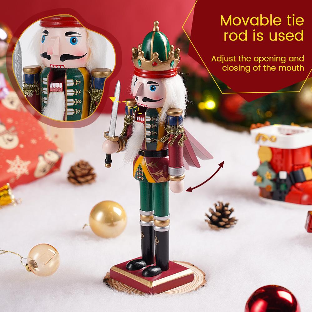 3pcs 30cm Unique Wooden Nutcracker King Drummer Soldier Handmade Christmas Decor Puppet Ornaments Holiday Decor Collectible Gift