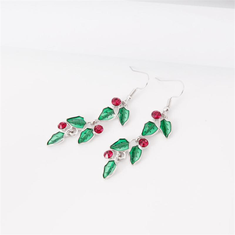 New Trendy Exquisite Christmas Leaf Drop Earrings Hook for Women Simple Rhinestone Earrings Xmas Party Jewelry Gifts