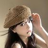 Crochet Weave Cap Summer Painter Hat French Straw Beret  Female