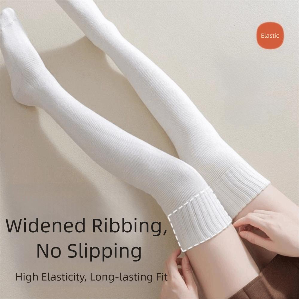 1 Pair Fleece-lined High Knee Socks Solid Color Over-Knee Socks  Warm Knees and Legs