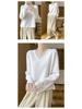 Women's 100% Pure Wool V-Neck Lace Long Sleeve Loose Sweater - Autumn/Winter 2025 Collection