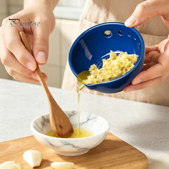 Keramik Knoblauchreibe Schüssel Kräuterschale, 2-in-1 Ingwerplatte mit kleinem Stampfer Schaber, Manuelles Küchenvorbereitungswerkzeug zum Käseraspeln, Schälen von Lebensmitteln