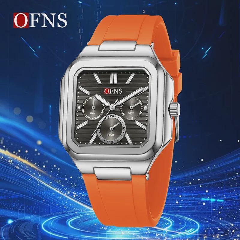 OFNS Herrenuhren Hochwertiges Leder Lässige Quadratische Armbanduhren Kalender Wasserdicht Business Mode Herren Chronograph Uhr