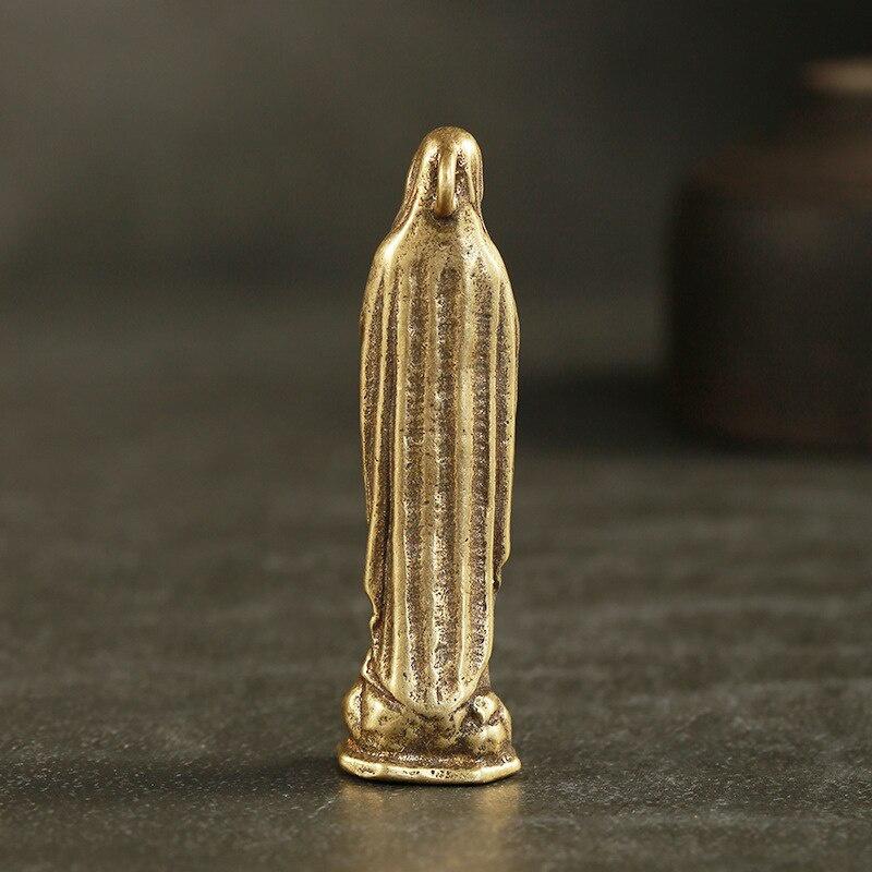 Vintage Blessed Virgin Mary Figurines Statue Small Ornaments Brass Holy Mother Religion Faith Buddha Home Decor