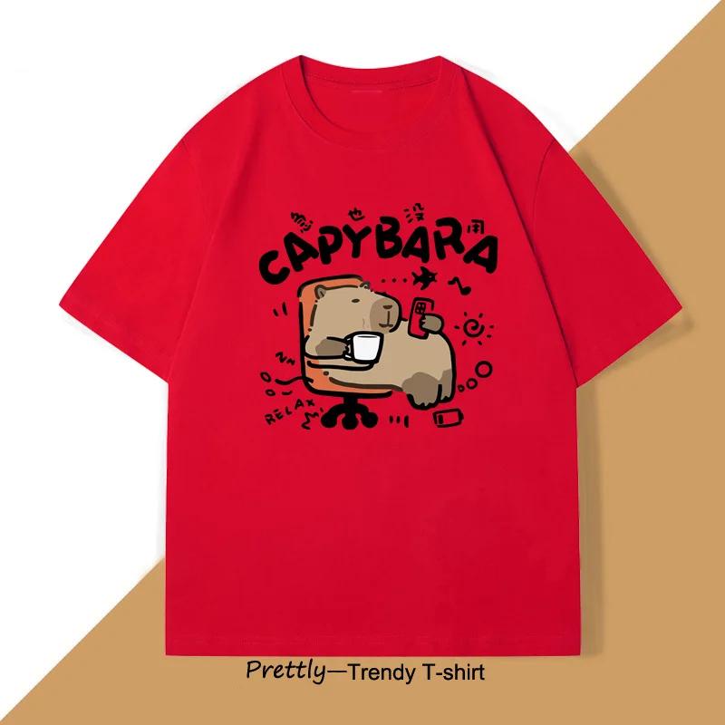 Funny Capybara T-Shirt Lazy Cute Animal Capybara T Shirts Funny T Shirt Men Cotton Oversized Unisex Short Sleeve Tee Clothes