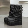 Thick Sole Women's Platform Shoes Buckle Straps Street Style White Black High Heel Mid-Calf Boots Slip On Size 35-40 Botas Mujer