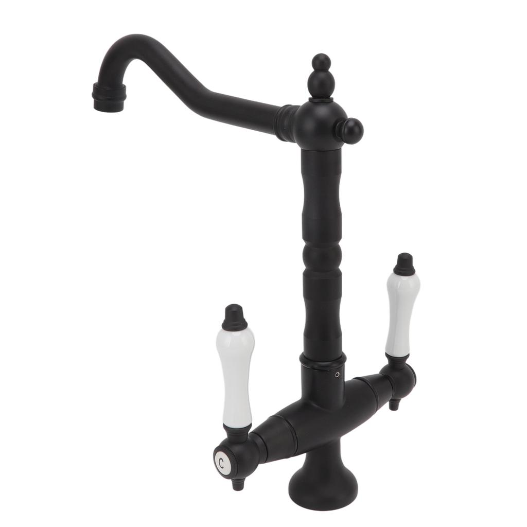 Antique Brass Basin Faucet Double Handle One Hole European Style Hot and Cold Water Tap for